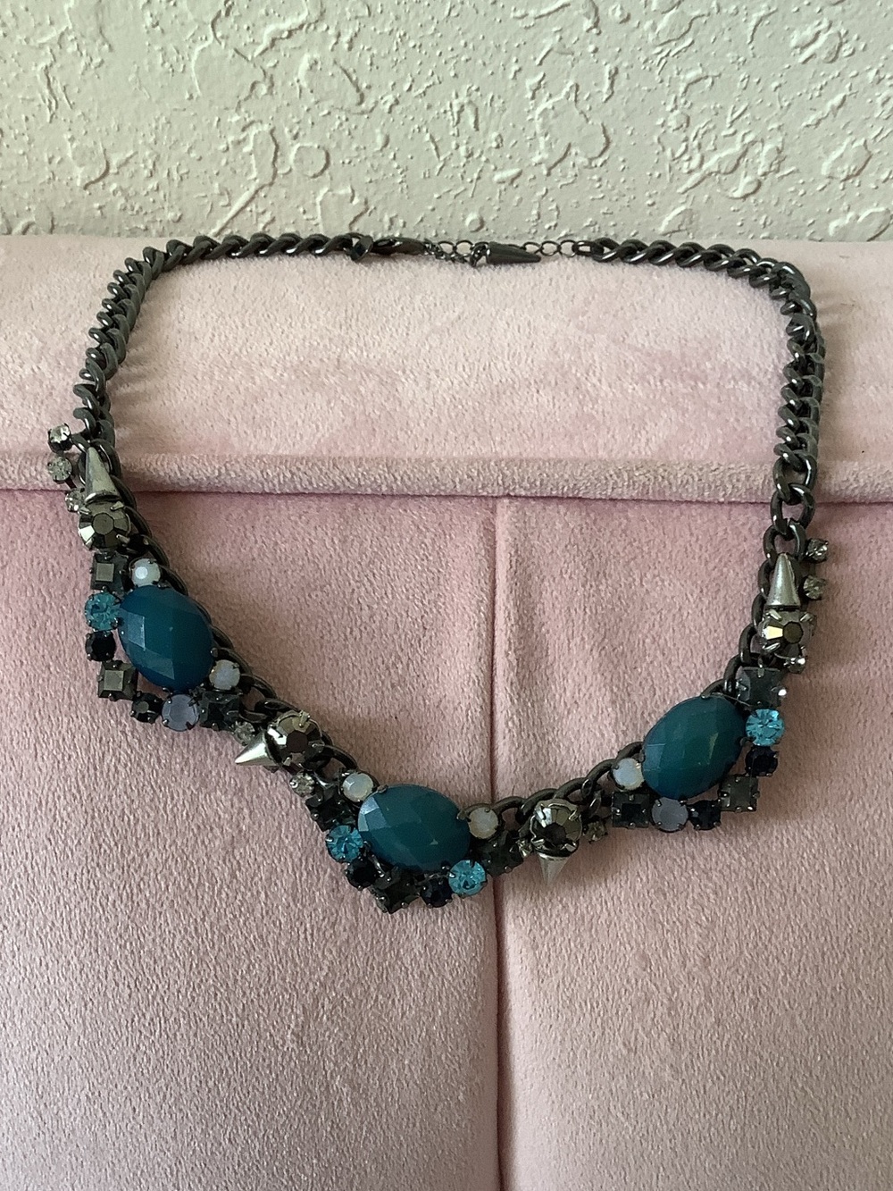 Express Teal and Bright Blue Crystal Statement Necklace - Women Jewelry